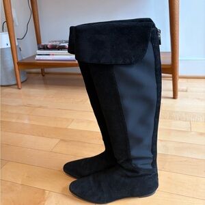 Tory Burch Over-the-Knee Black Suede Stretch Boots